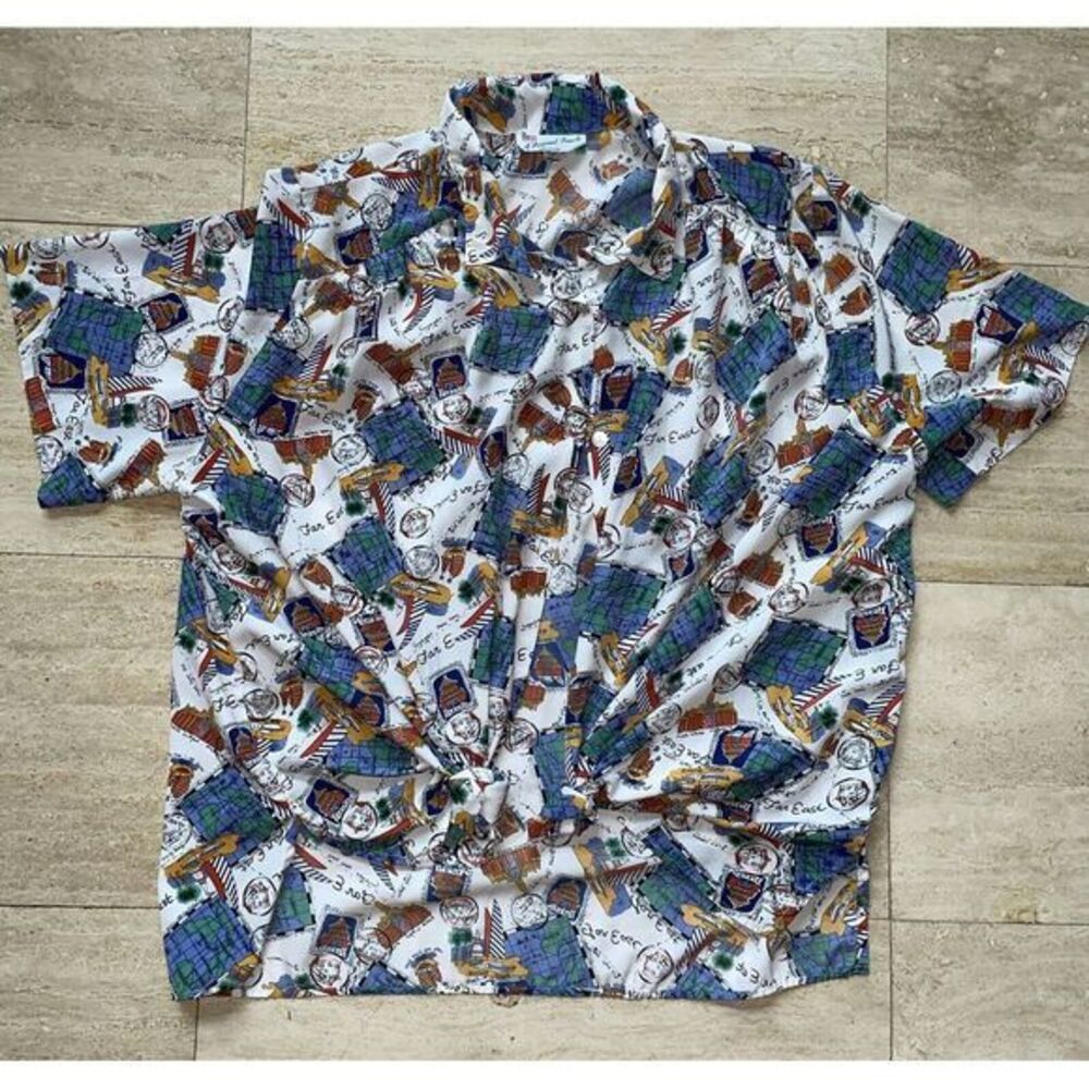 Vintage A Personal Touch Top Womens 2X Floral Hawaiian Stamp Far East Shirt USA